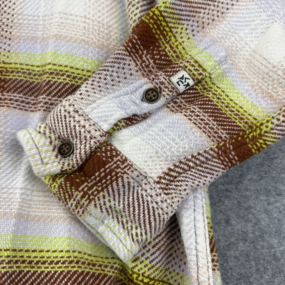 Kavu Hooded Cotton Shacket Jacket Women's L Beige Green Plaid - Picture 2 of 7